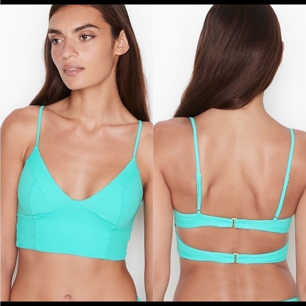 🆕 VICTORIA'S SECRET SWIM Montauk Longline Triangle Bikini Top in Mint Frost